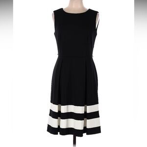 Calvin‎ Klein Black Fit & Flare White Stripe Hem Sleeveless Mod Retro Dress